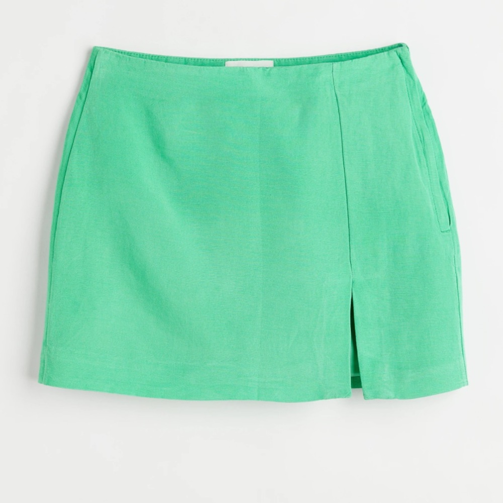 H&M Green Linen Blend Mini Skirt Size 4 | Lightweight Spring/Summer